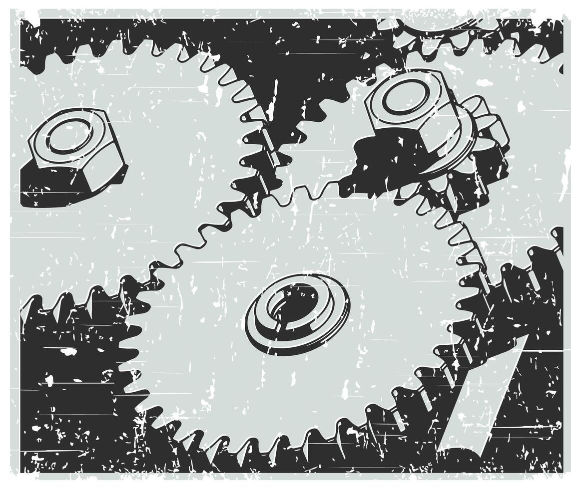 Mechanisms close-up retro poster illustration vector