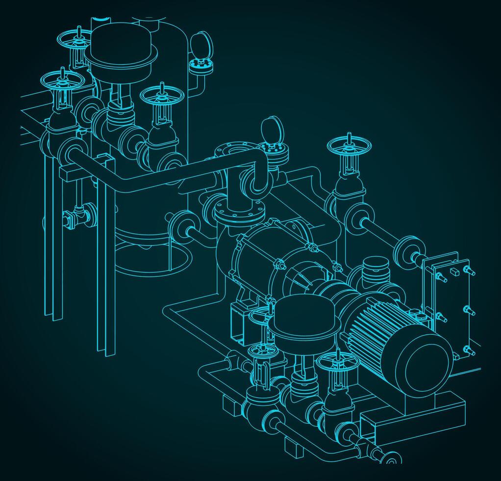 Gas compressor blueprint vector