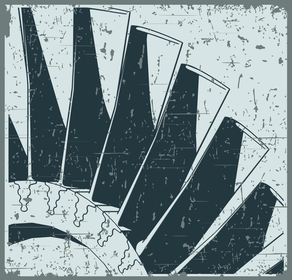 Compressor blisk and turbine blades close-up retro poster vector