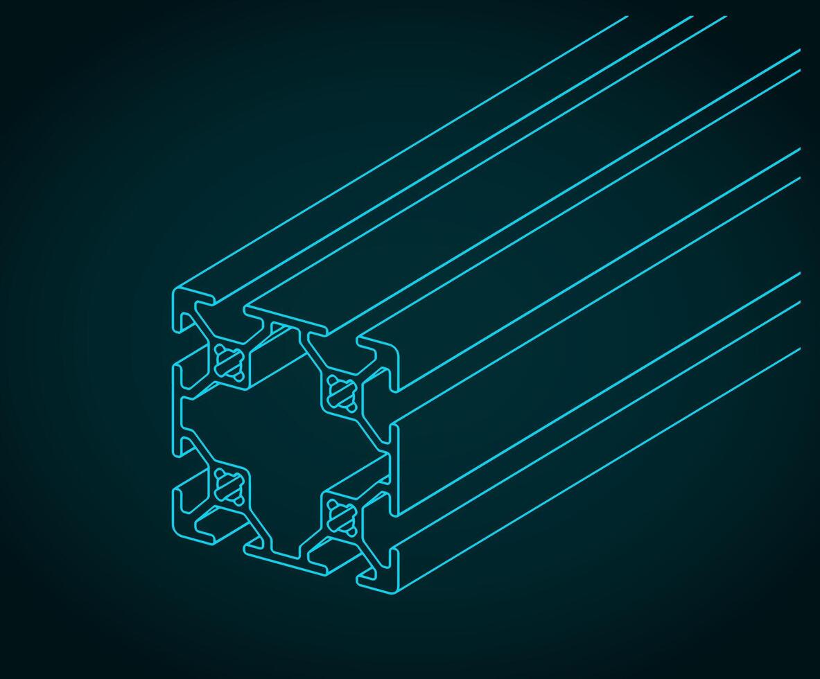Aluminum profile isometric blueprint illustration vector
