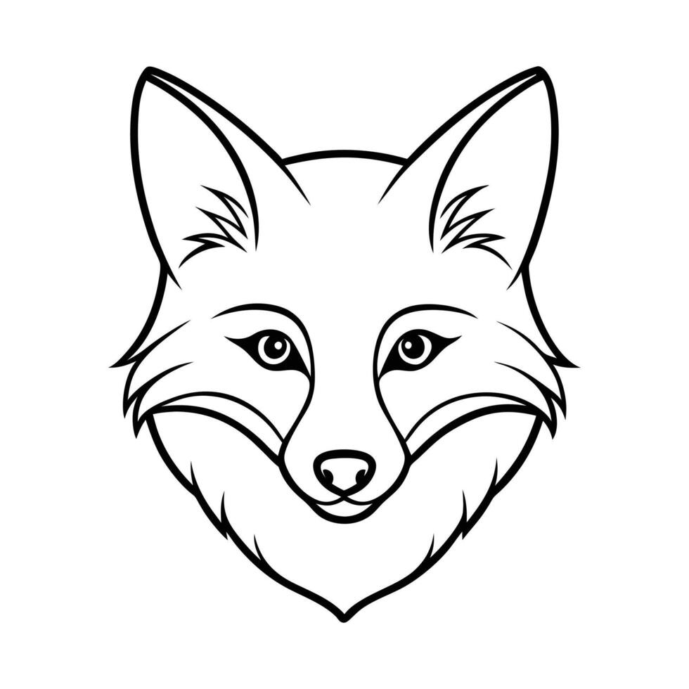 A stylized, black and white line drawing of a fox head. vector