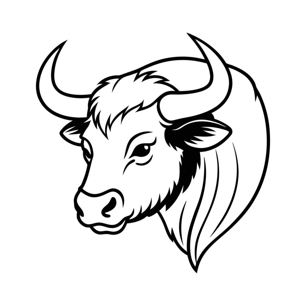 A bold, stylized, black and white illustration of a yak's head. vector