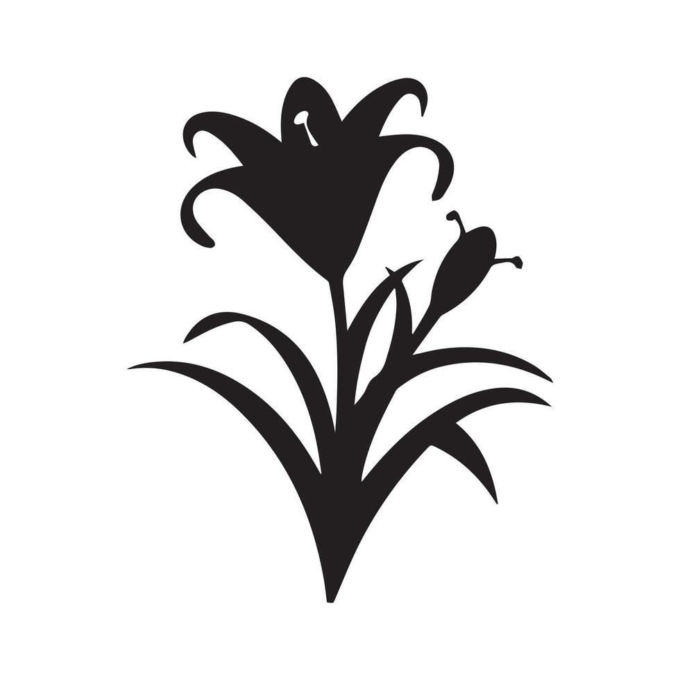 Striking Black Silhouette of a Lily Blossom and Leaves vector