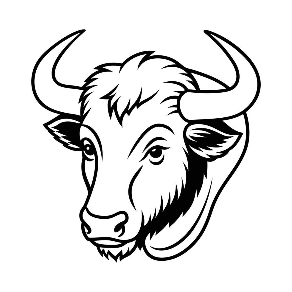 Powerful Black and White Illustration of a Yak's Head vector