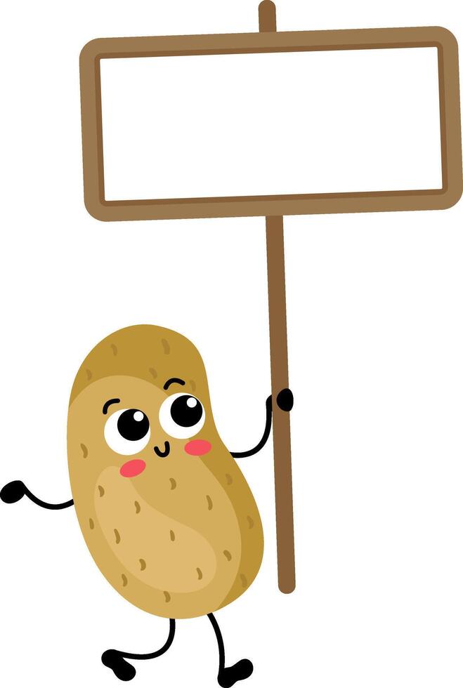 Funny potato holding a blank signboard vector