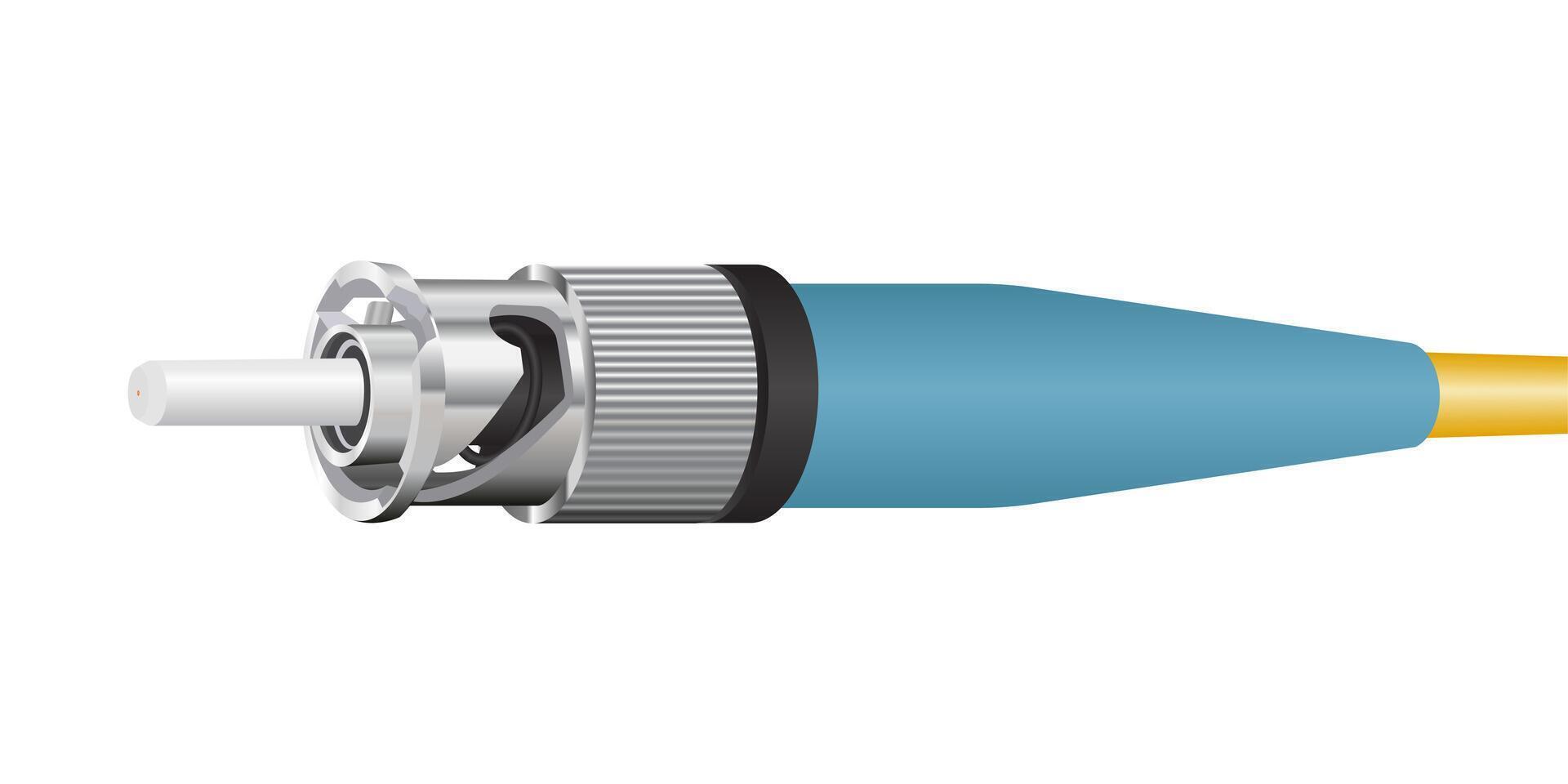 3D fiber optic cable with FC UPC connector on white background. illustration EPS 10. vector
