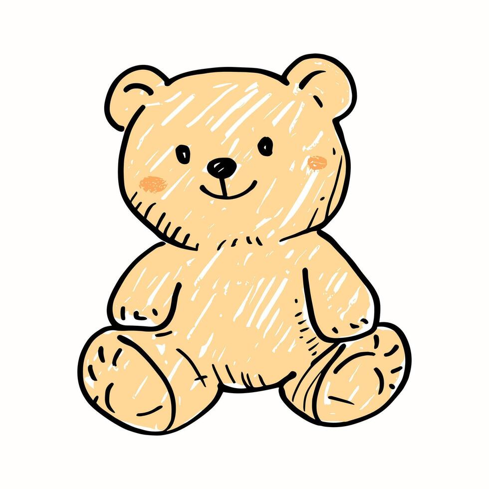Hand drawn teddy bear kid toy. Happy childhood symbol. Cute doodle illustration isolated on background vector