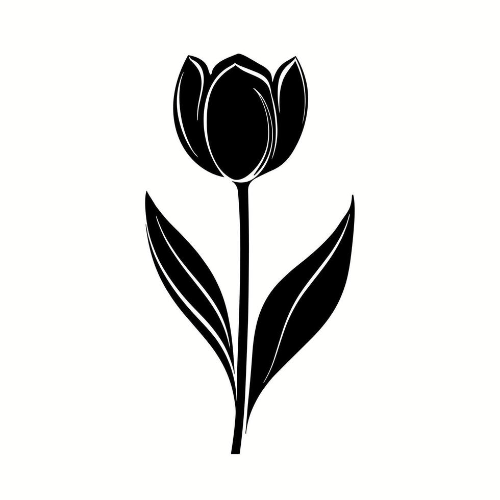 Black silhouette tulip icon on white background. Abstract flower design for logotype, print vector