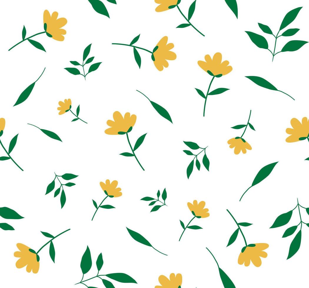 Seamless pattern with yellow flowers on white background. vector