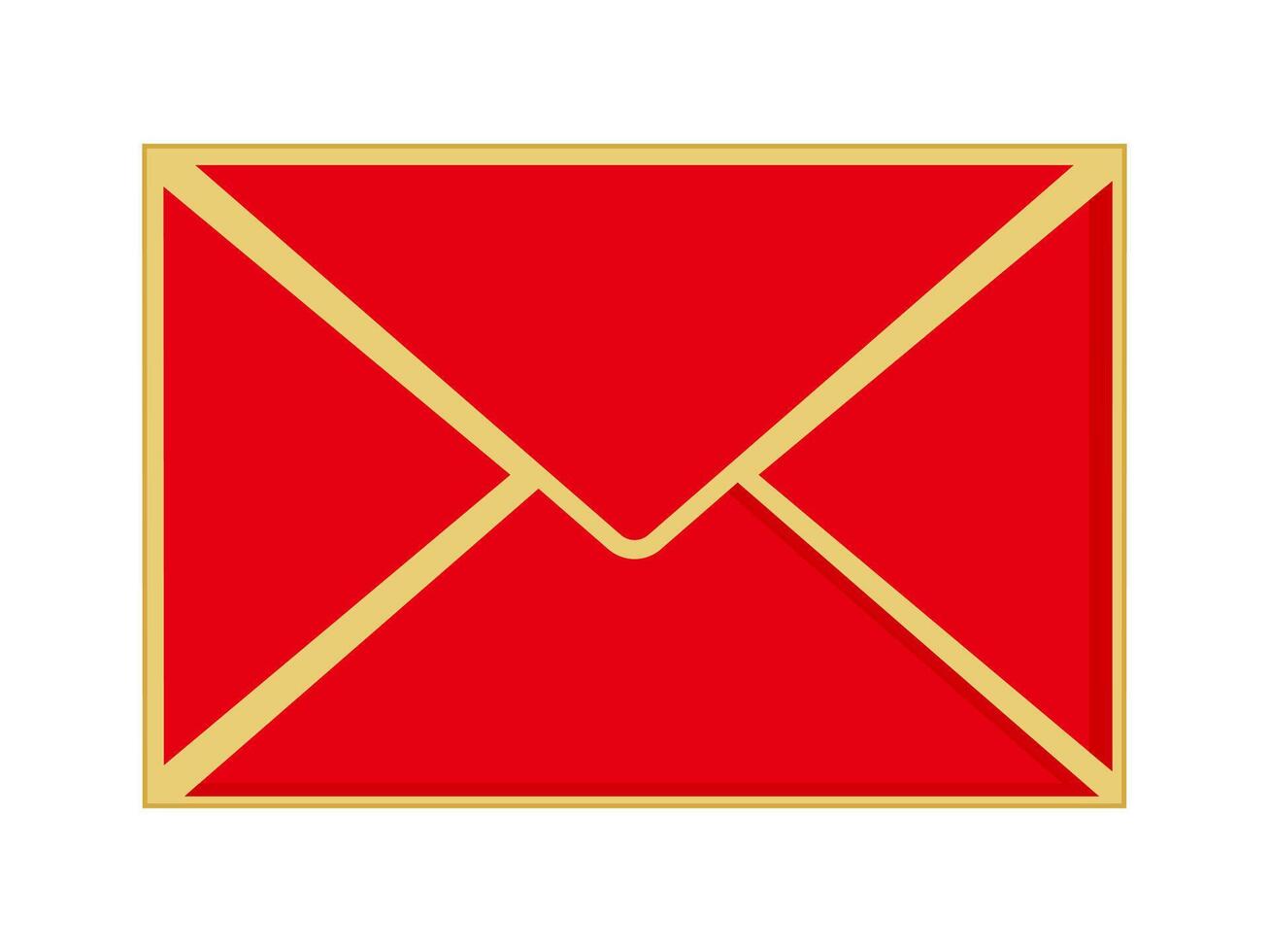Red rectangular envelope with golden outline isolated on white background. vector