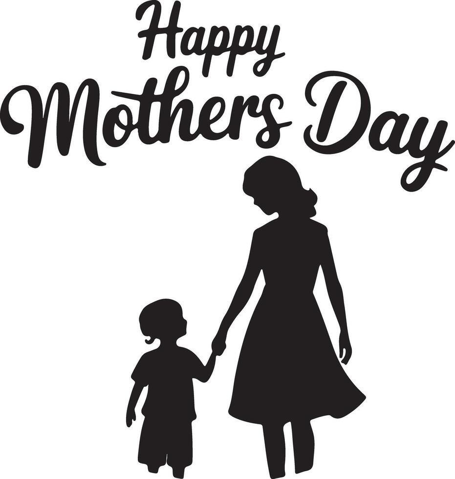 Mothers Day Greeting Card Typography and Silhouette Concept vector