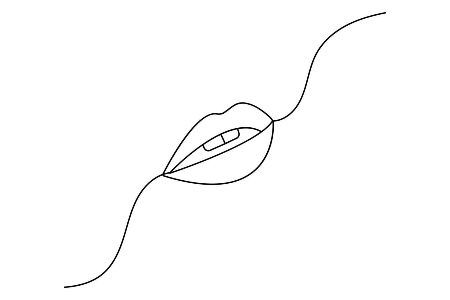 Lip continuous one line drawing with black and white background vector
