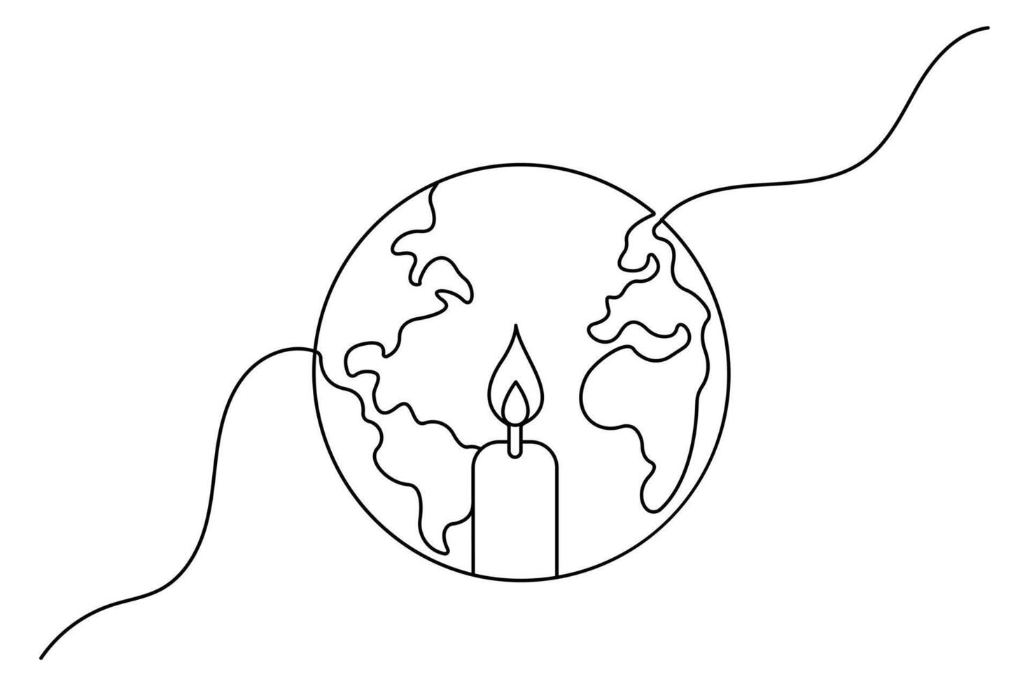 Earth hour continuous single line art drawing of white background vector