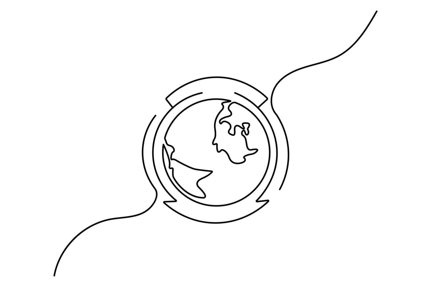 Earth hour continuous one line drawing and outline editable stroke icon vector
