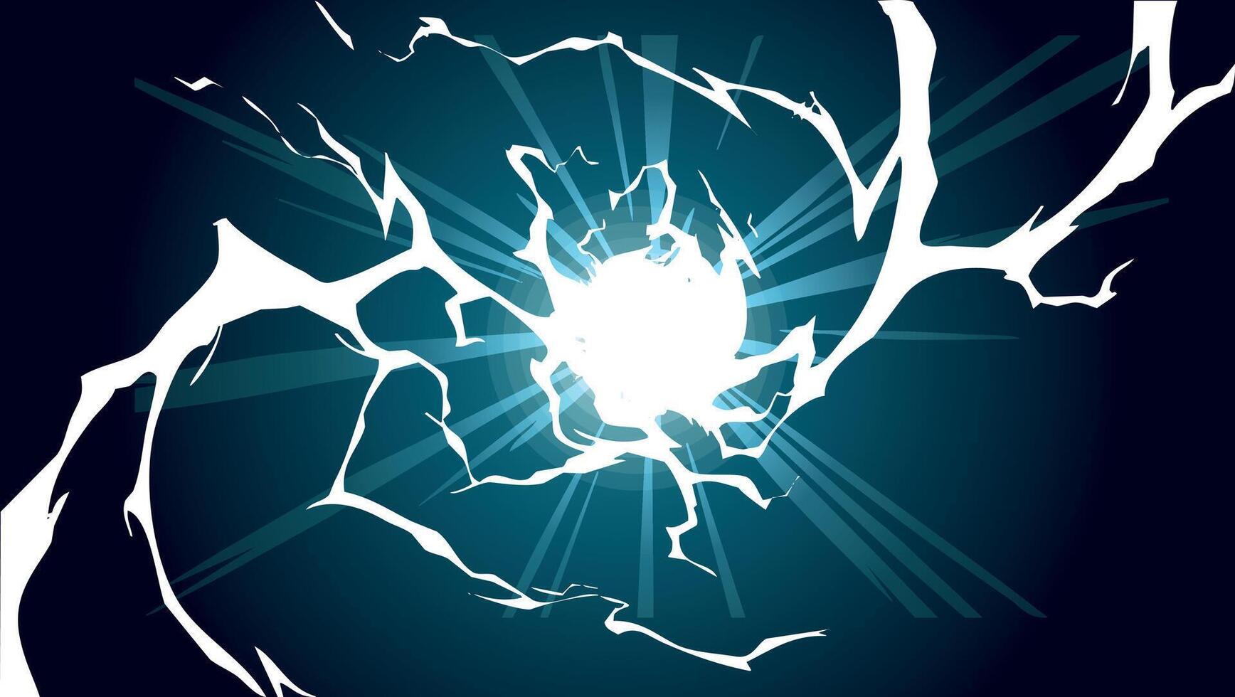 Powerful electric energy blast with bright glowing cracks, resembling shattered glass. A dramatic and intense visual for power, technology, and sci-fi themes vector