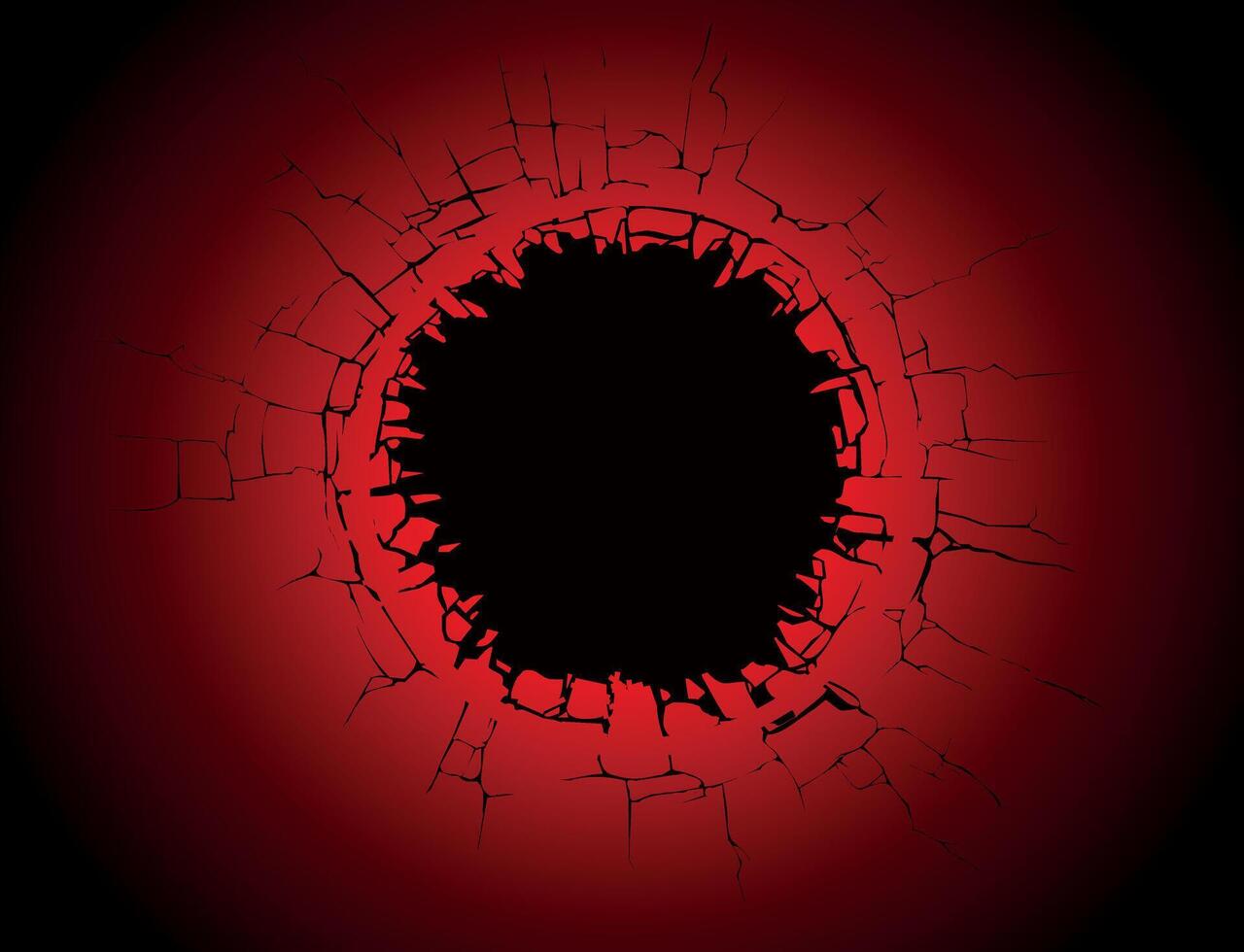 Dark red cracked circular void, evoking destruction, mystery, and powerful visual impact vector