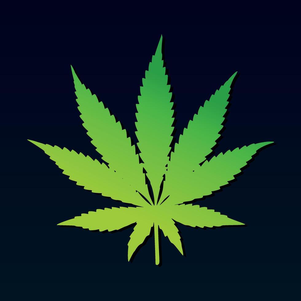 Bright green cannabis leaf with sharp details and symmetrical shape, isolated on a dark background. A powerful representation of medical marijuana, herbal medicine, and natural alternative healing vector