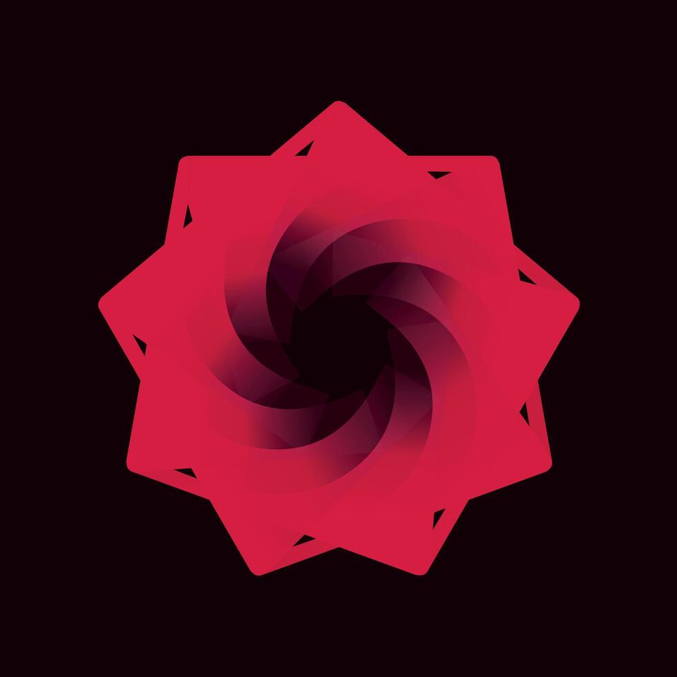 Abstract red vortex made of geometric folded layers, creating a sense of motion and depth vector