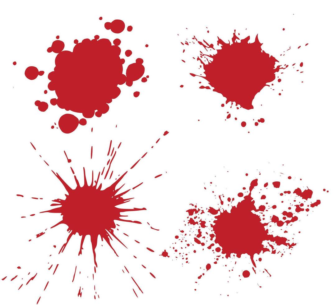 Realistic red blood splatters with a high-contrast design, perfect for horror, crime, and dramatic effects vector