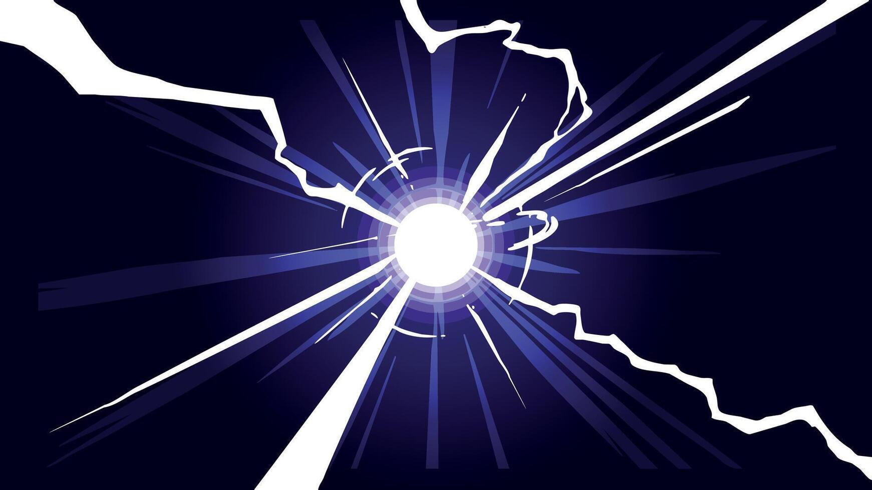 Bright electric energy burst with lightning cracks and glowing white center on a dark background. A powerful visual for electricity, power, and dynamic energy vector