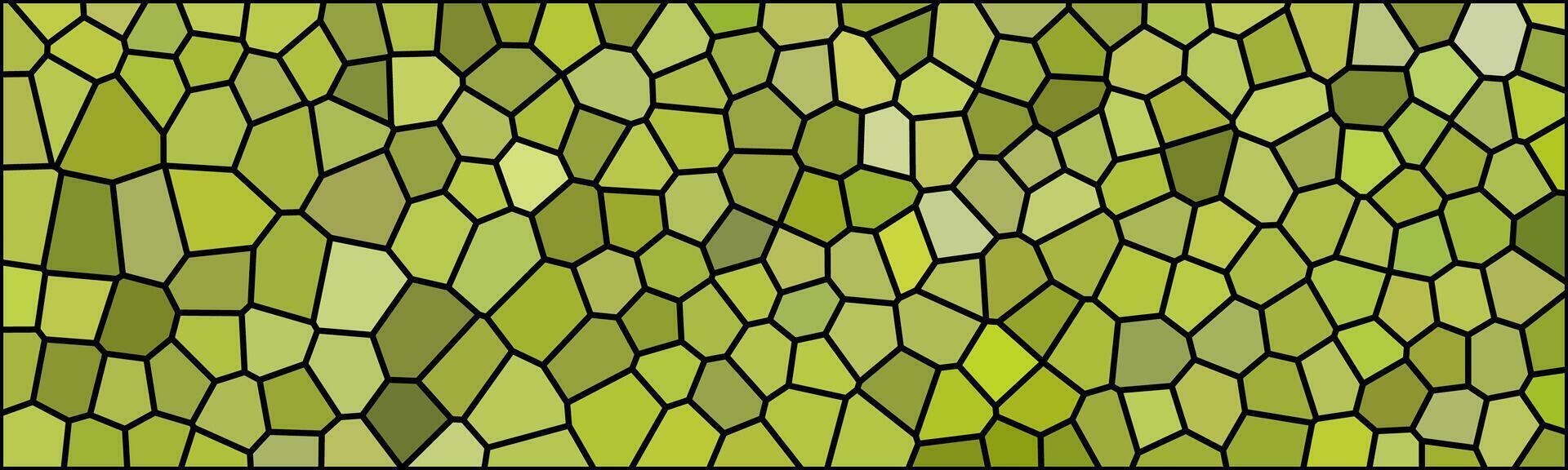 A green mosaic with irregular polygonal shapes, resembling stained glass. The black outlines define each segment, creating a natural, leaf-like pattern with various shades of green. vector