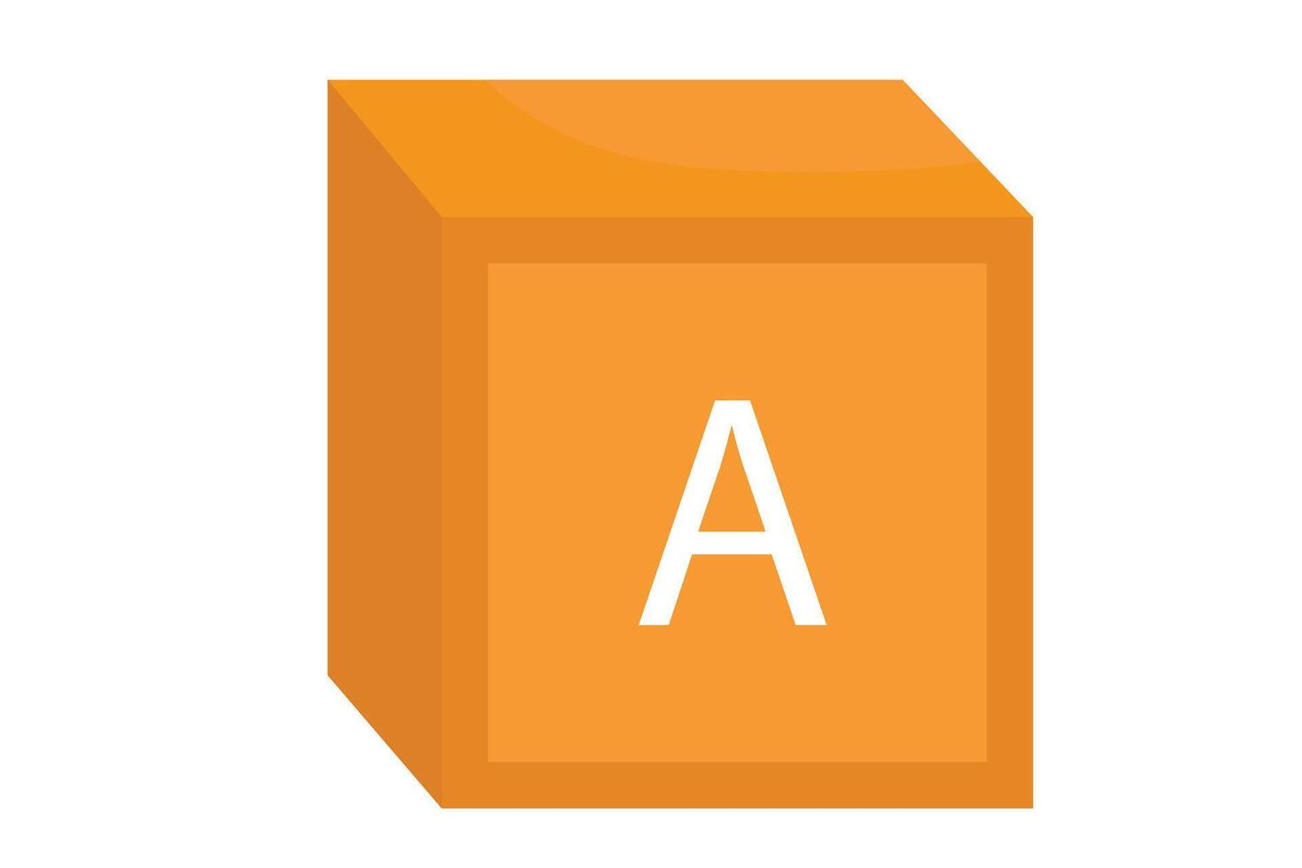 An orange 3D letter A block symbolizing the first step in alphabet learning and early childhood education. vector