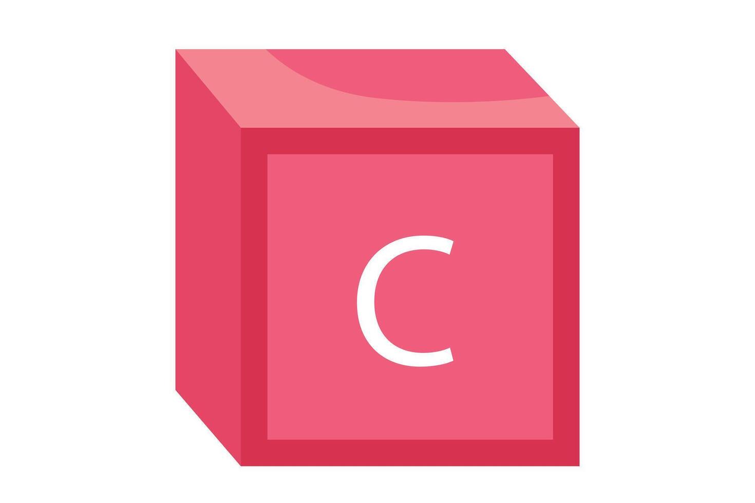 A pink 3D letter C block representing an element of early childhood education and alphabet learning. vector