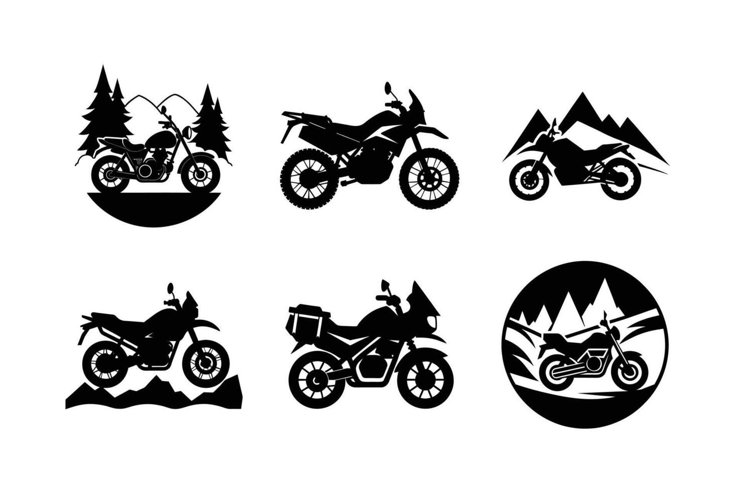 Set of off road motorcycles in silhouette for projects vector