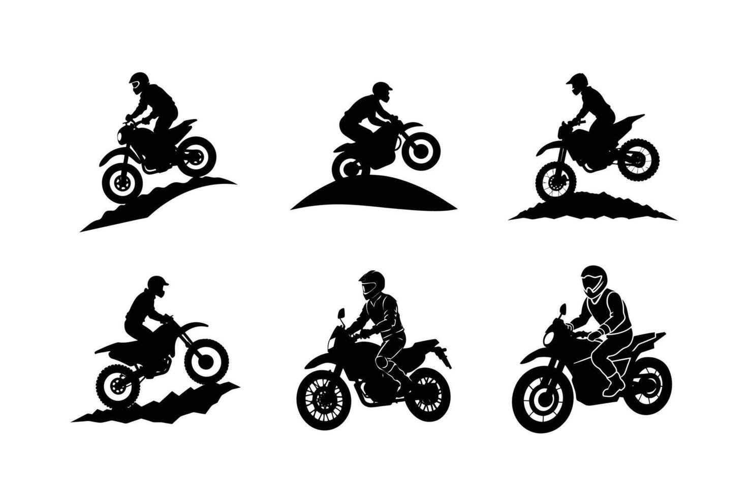 Set of adventure motorcycles in silhouette for projects vector