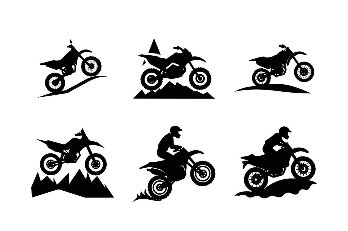 Collection of adventure motorcycle silhouettes for projects vector