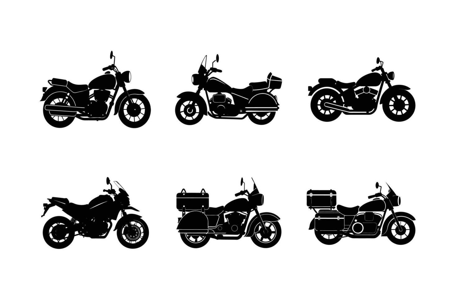 Set of touring motorcycle silhouettes for road exploration vector