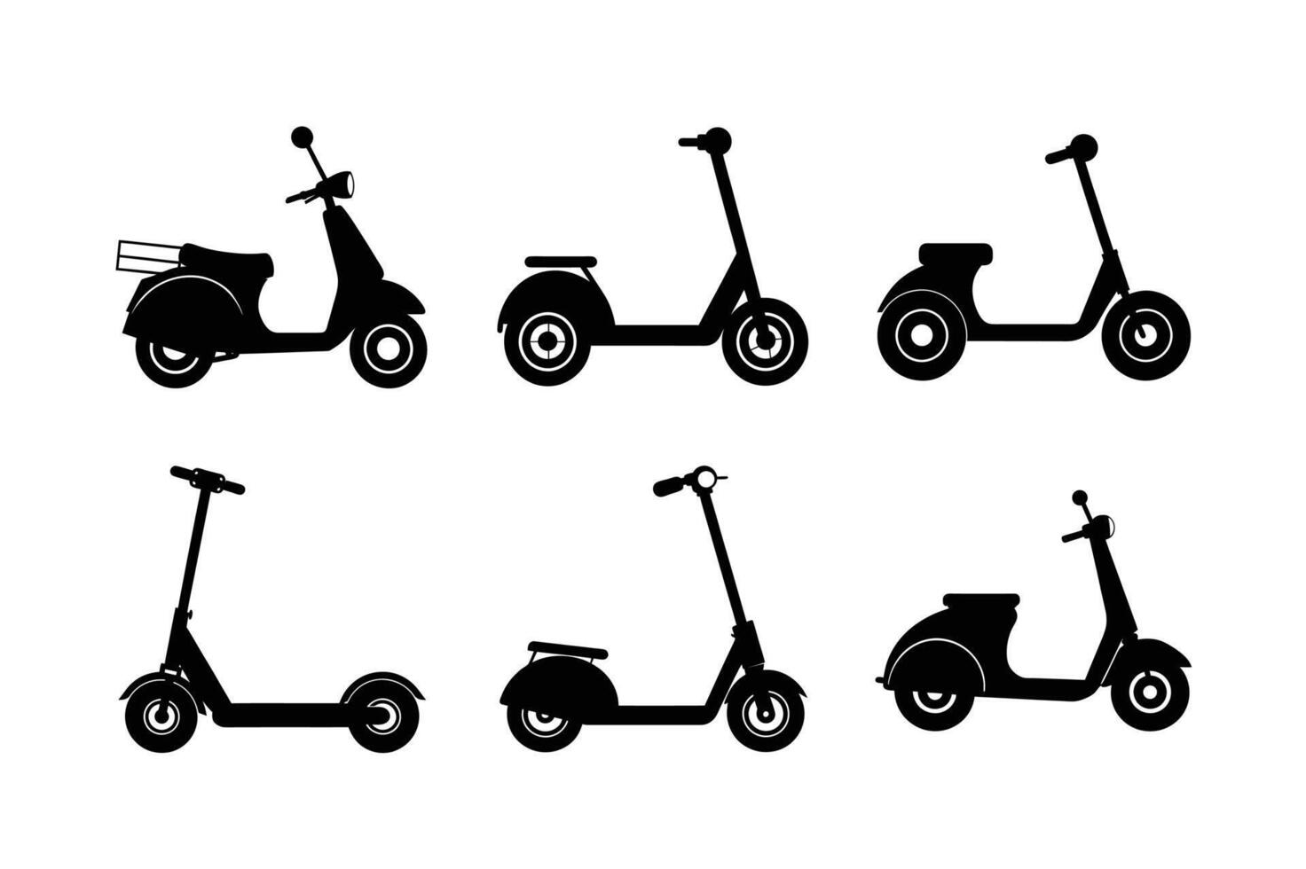 Collection of scooter silhouettes on white background vector