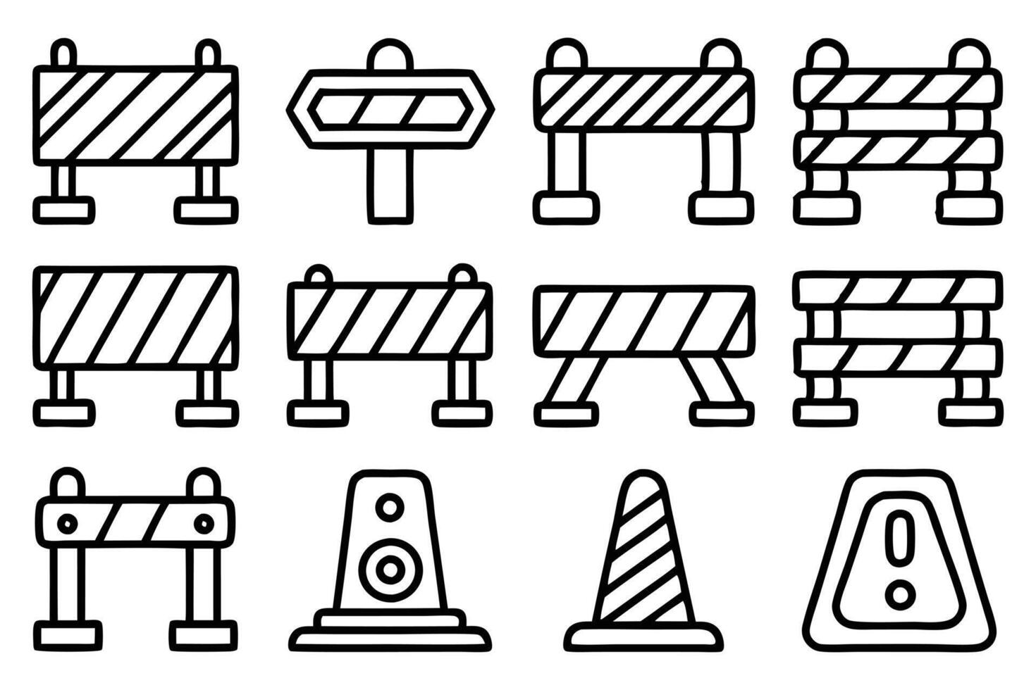Traffic and Pedestrian Barriers Outline Collection vector