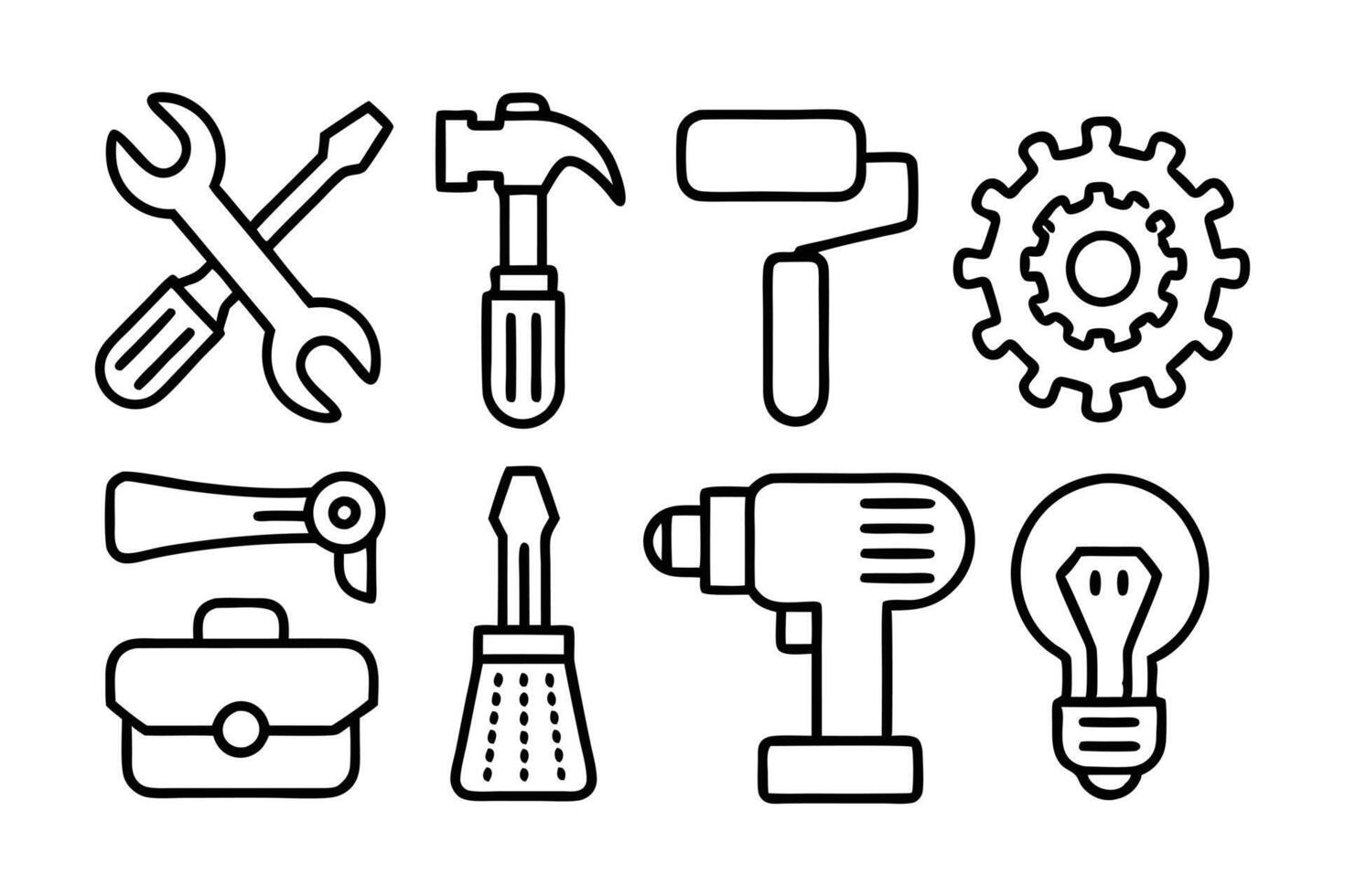 Repair Work and Services Outline Collection vector