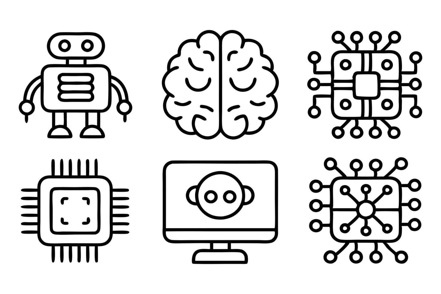 artificial intelligence line icon set vector