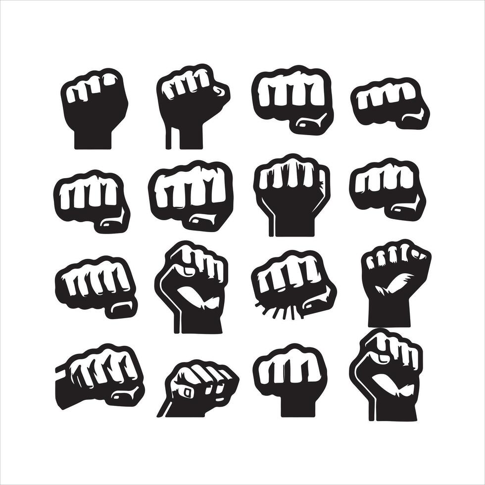 Punch fist hand icon set silhouette on white background vector
