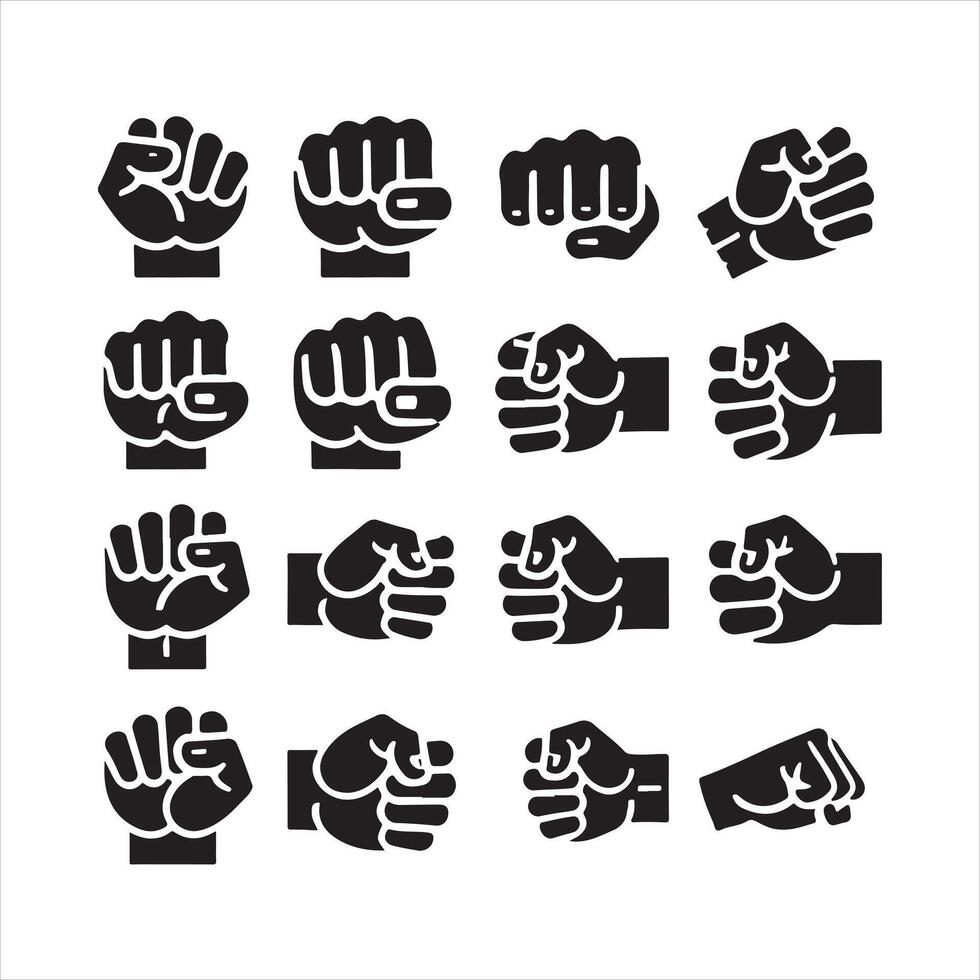 Punch fist hand icon set black silhouette white background vector