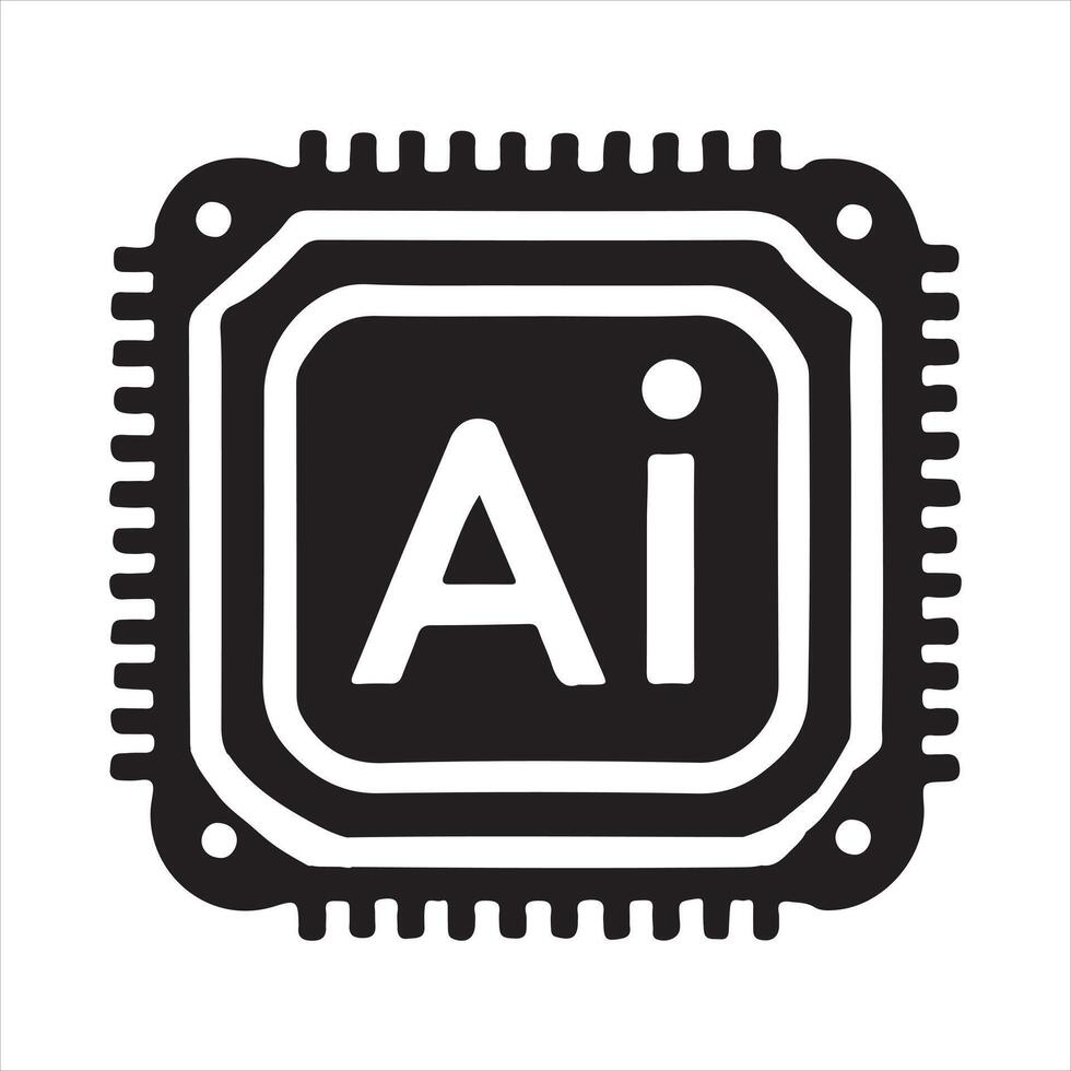 AI microchip technology silhouette white background vector