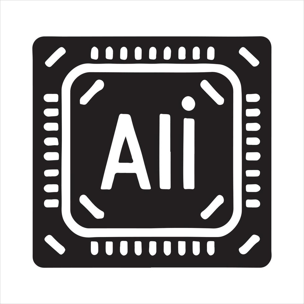 AI microchip technology icon silhouette white background vector