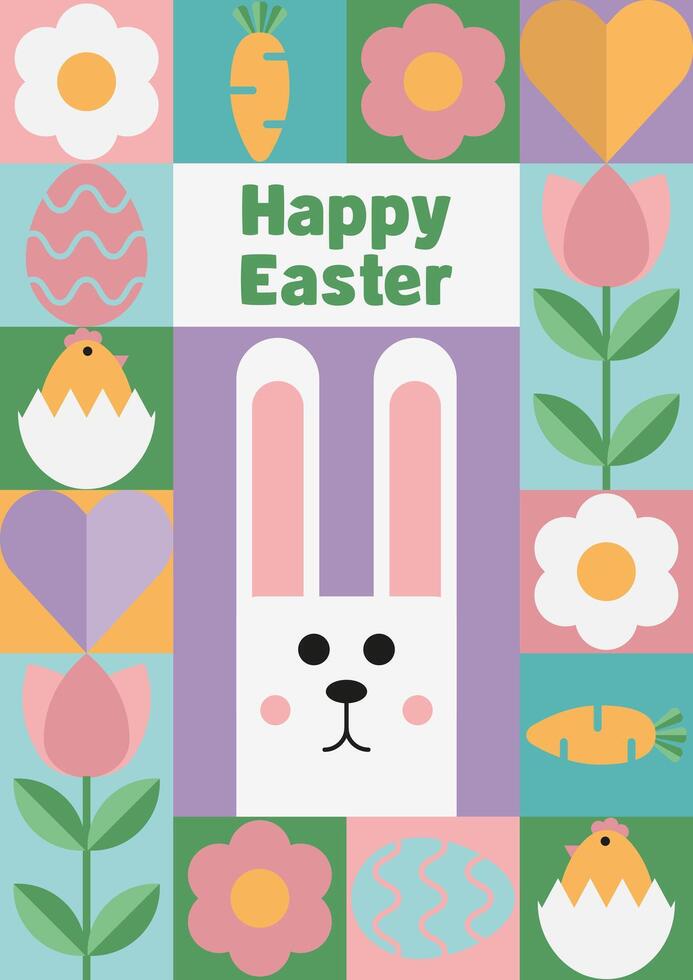 Happy easter patterns modern geometric abstract style and with easter bunny vector