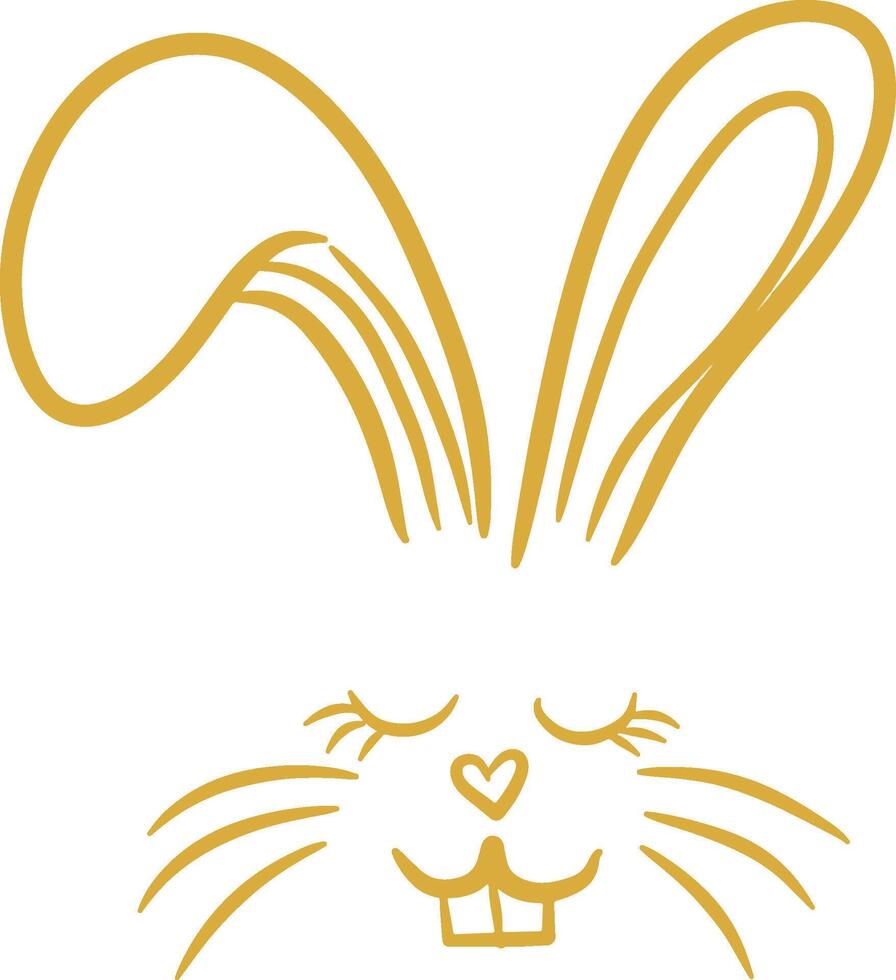 Simple bunny face for Easter cards, stickers. Yellow line rabbit muzzle calm and happy isolated on white vector