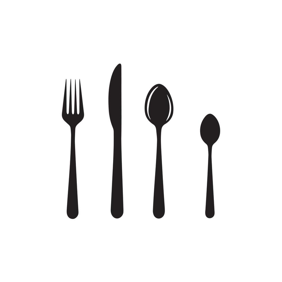Spoon and fork icon silhouette on white background vector