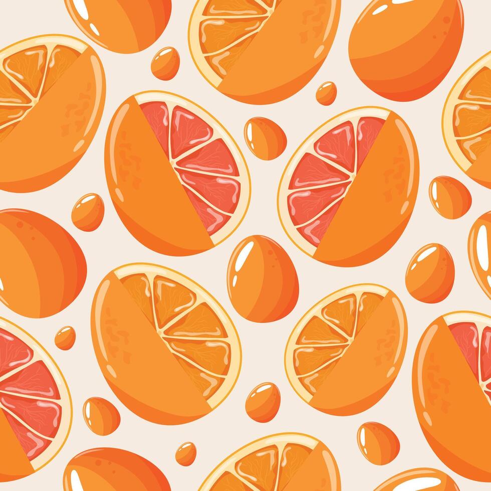 Easter seamless pattern with decorated eggs with juicy grapefruit and orange eggs for holiday poster, textile or packagin vector