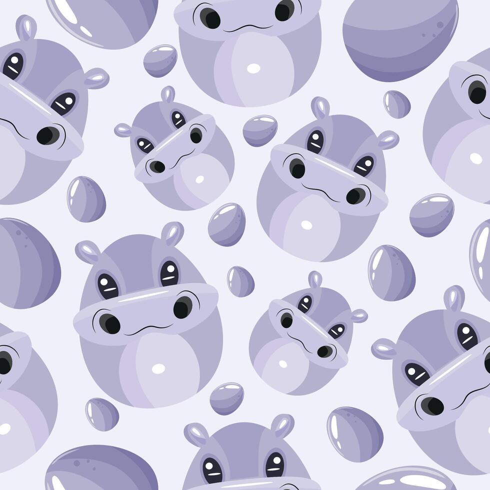 Easter seamless pattern with decorated eggs with purple hippos and purple eggs for holiday poster, textile or packaging vector