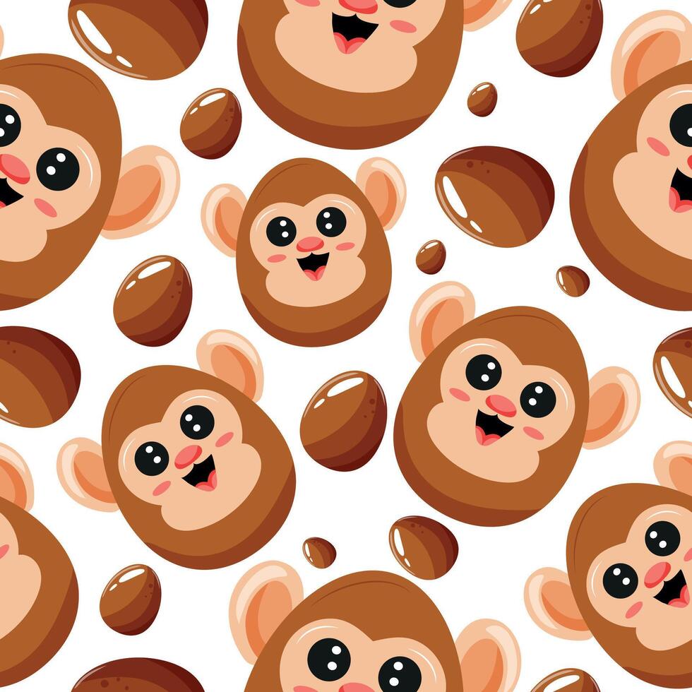 Easter seamless pattern with decorated eggs with monkey and brown eggs for holiday poster, textile or wrapping vector