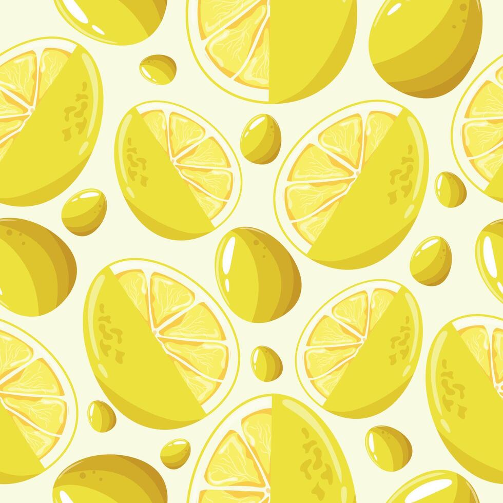 Easter seamless pattern with decorated eggs with juicy lemon and yellow eggs for holiday poster, textile or packaging vector