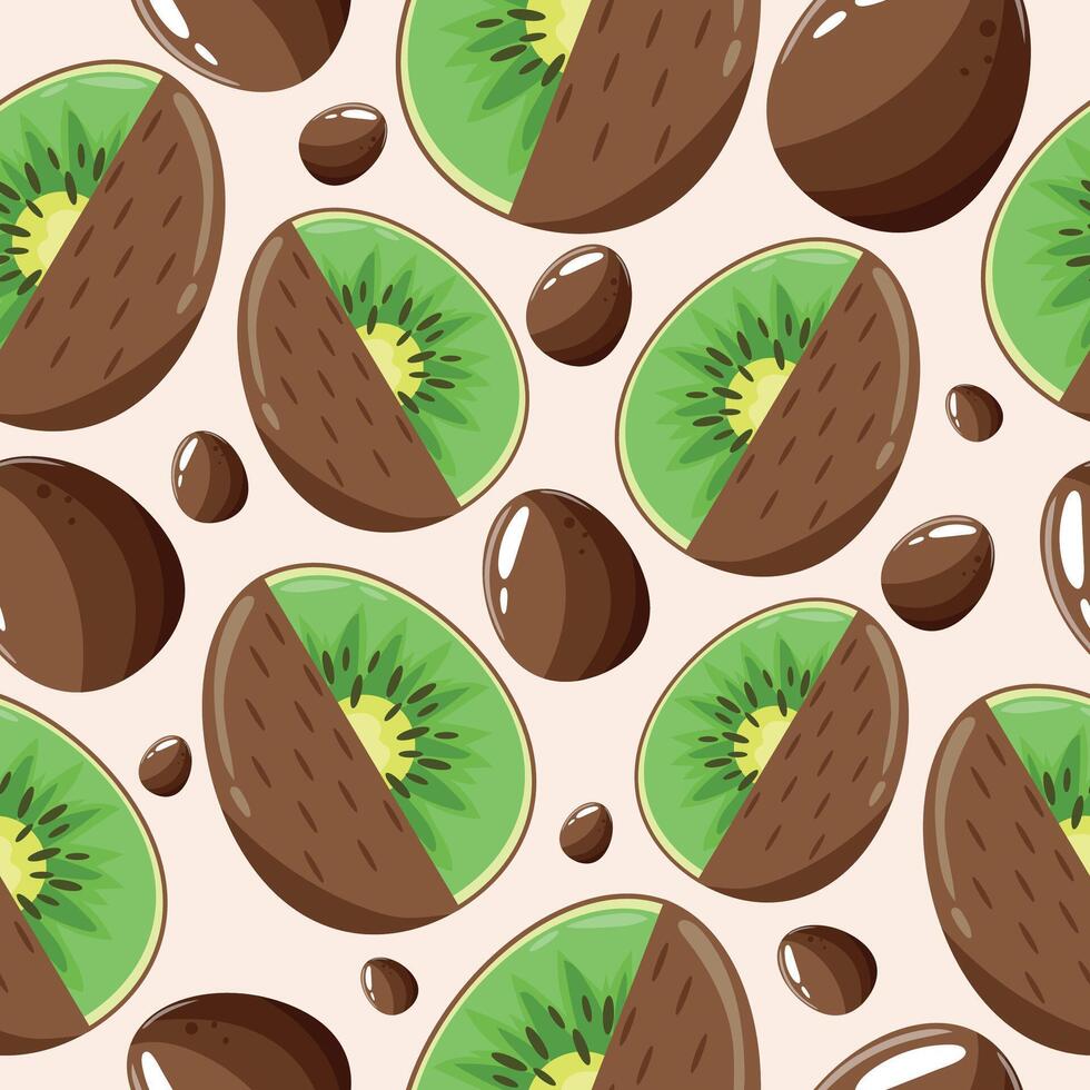 Easter seamless pattern with decorated eggs with juicy kiwi and brown eggs for holiday poster, textile or packaging vector