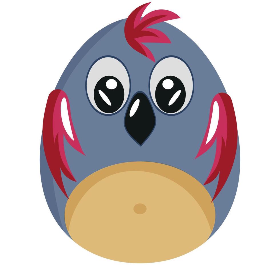 Easter egg template painted with animal motifs, i.e. painted in the form of a blue parrot, for posters, banners or holiday cards vector