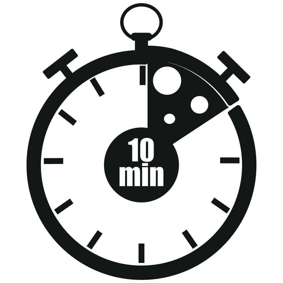 original black and white icon for delivery service with a stopwatch dial and pizza slices and 10 minutes signaling the time of delivery of products, for posters, banners or stickers vector