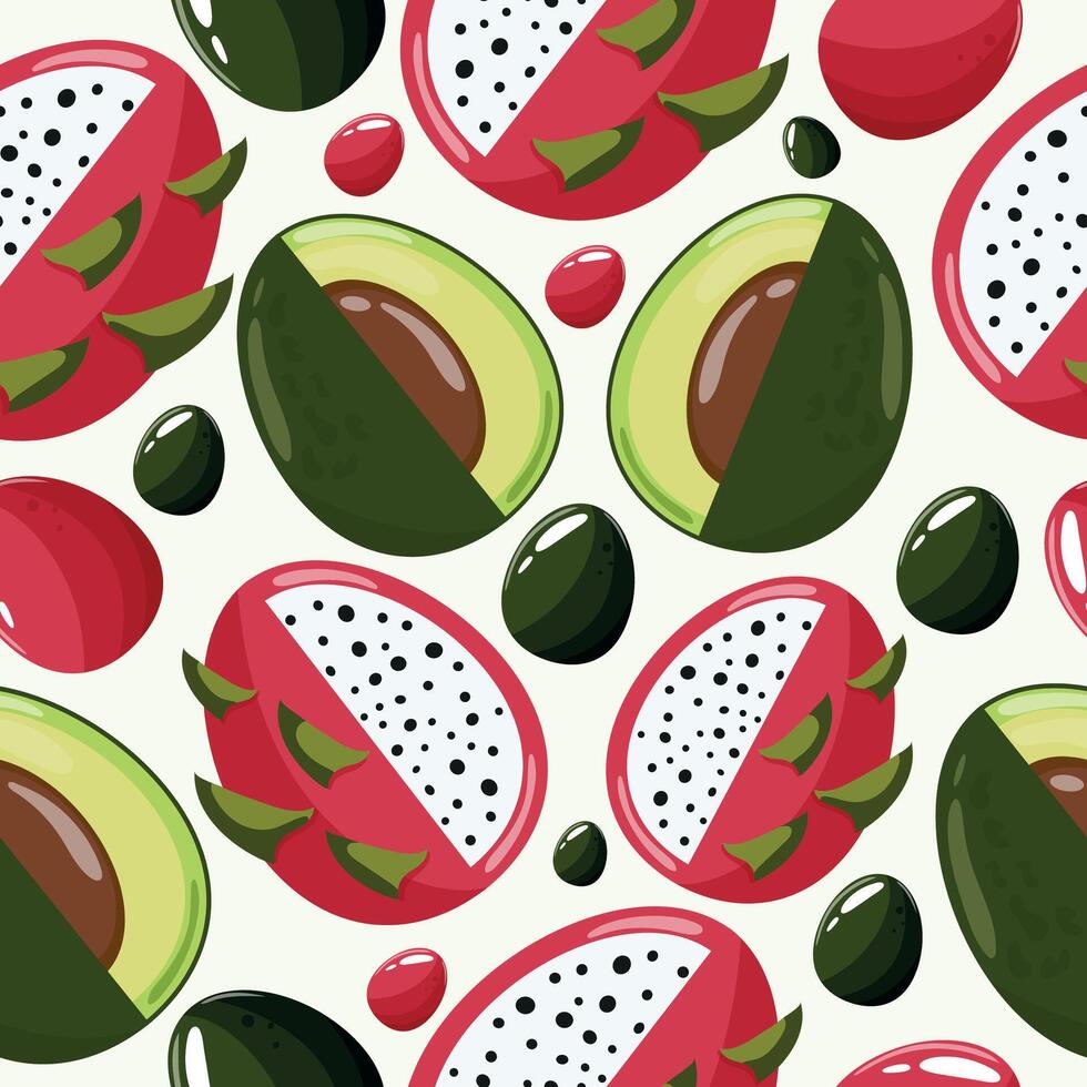 Easter seamless pattern with decorated eggs with drunk, avocado and red, green eggs for holiday poster, textile or packaging vector